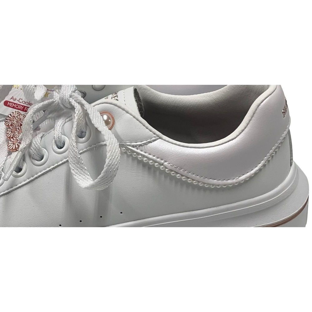 Skechers Court & Classics White Sneakers‎ Pearl Trim Rose Gold Sz 8 Bridal Wear - Picture 5 of 6